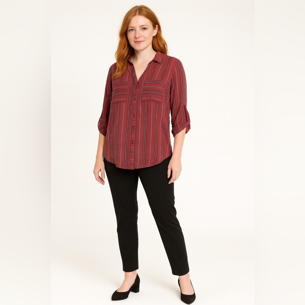 Iz Byer Burgundy Striped Button Down Shirt